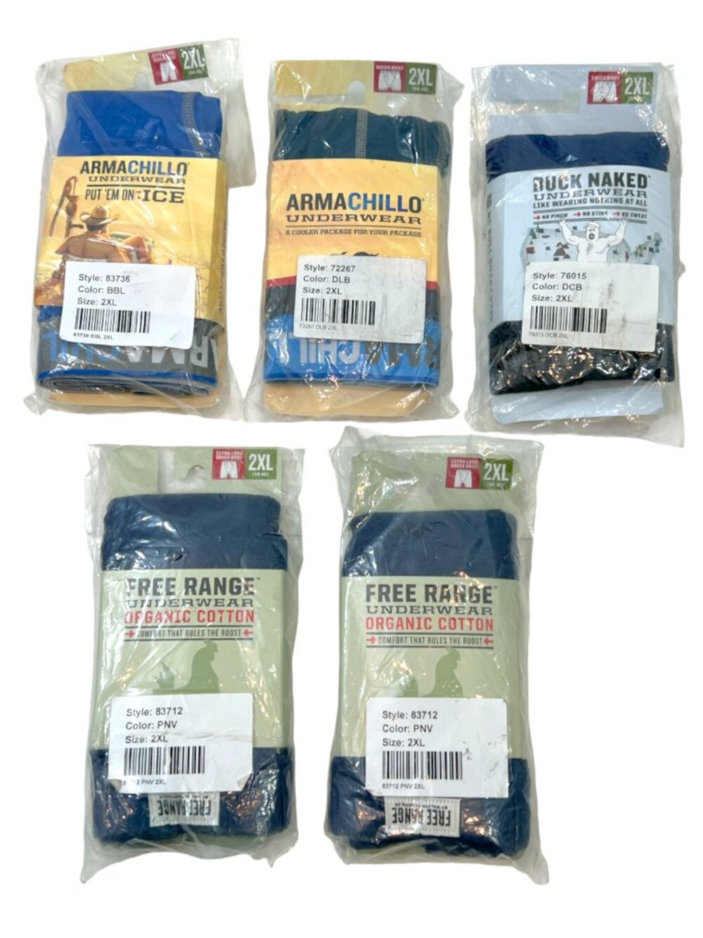 (5) Pair Duluth Trading Buck Naked / Free Range Armachillo Boxer Brief 2XL